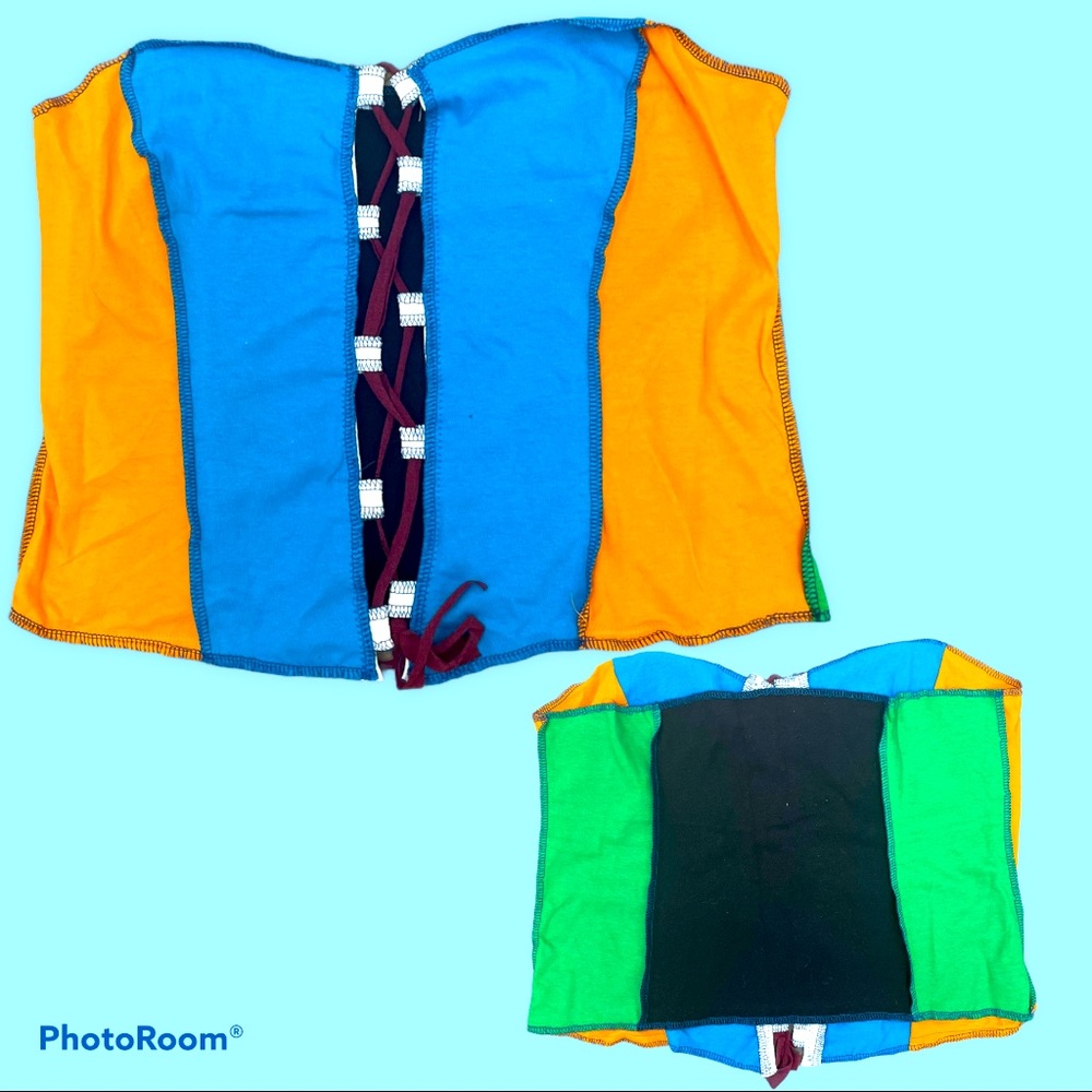 Handmade neon color block corset top